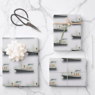 Hoja De Papel De Regalo Buque Titanic Vintage de Iceberg gris de la línea