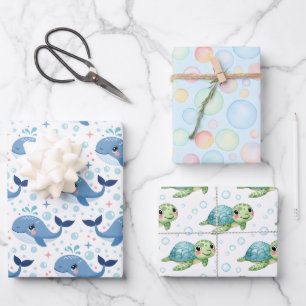 Hoja De Papel De Regalo Burbujas y Aletas Cumpleaños Infantiles