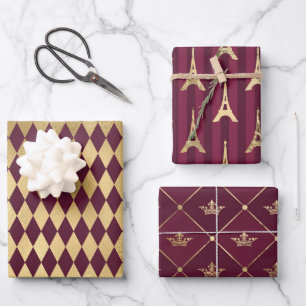 Hoja De Papel De Regalo Burdeos y dorado París