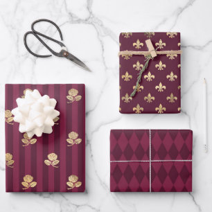 Hoja De Papel De Regalo Burdeos y Oro París