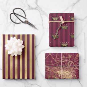Hoja De Papel De Regalo Burdeos y Oro París