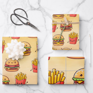 Hoja De Papel De Regalo Burger and Fries Fun Kawaii