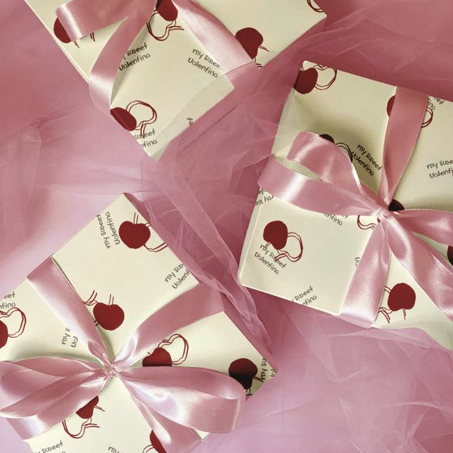 Hoja De Papel De Regalo Burgundy Cherries & Sweet Script – Valentine (Subido por el creador)