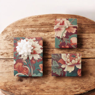 Hoja De Papel De Regalo Burgundy Chinoiserie Antiguo Toile de Jouy Floral