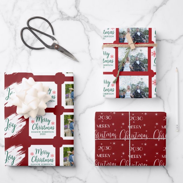 Hoja De Papel De Regalo Burgundy Christmas Elegant Star Pattern  (Anverso)