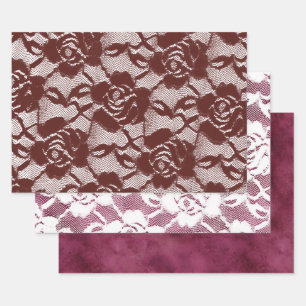 Hoja De Papel De Regalo Burgundy Red Lace Floral