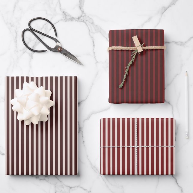 Hoja De Papel De Regalo Burgundy Red Stripe (Anverso)