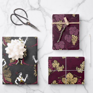 Hoja De Papel De Regalo Burgundy y dorado vintage París temática de vino