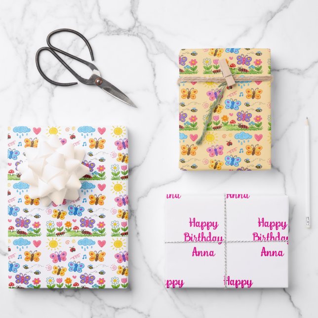 Hoja De Papel De Regalo Butterflies Summer them Birthday  (Anverso)