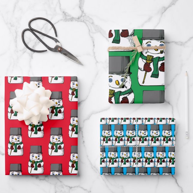 Hoja De Papel De Regalo Button Eyed Snowman (Anverso)