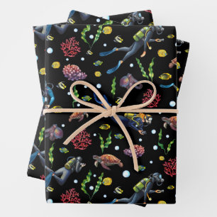 Hoja De Papel De Regalo Buzos bajo coral oceánico peces tropicales