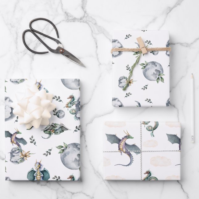 Hoja De Papel De Regalo Caballeros y dragones | Cumpleaños medieval real (Anverso)