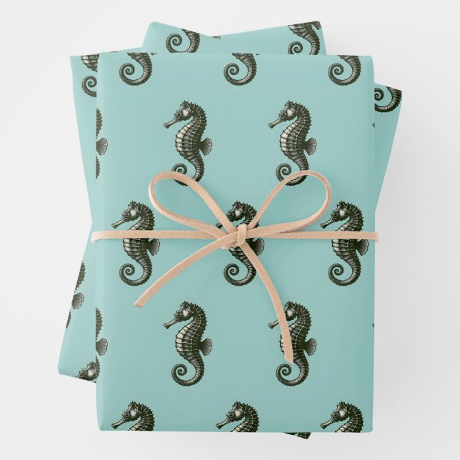 Hoja De Papel De Regalo caballito de mar en azul (In situ)