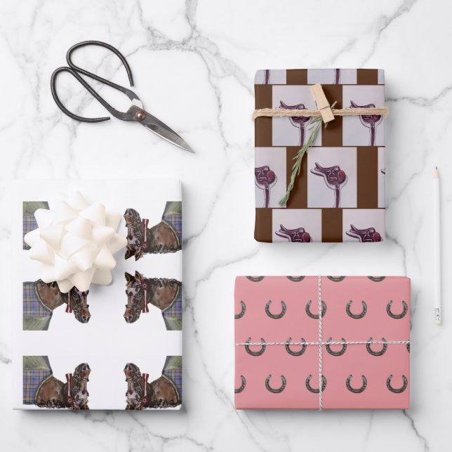 Hoja De Papel De Regalo caballo de la cacería, tachuela, zapato de caballo (Anverso)