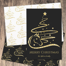 Hoja De Papel De Regalo Caballo de Navidad purpurina de oro Ecuestre