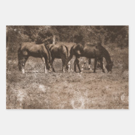 Hoja De Papel De Regalo Caballo Granja Vintage País Rústico Sepia Occident