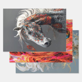 Hoja De Papel De Regalo Caballo indio, caballo acuarela, mujer exótica