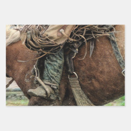 Hoja De Papel De Regalo Caballo montando Rodeo Occidental