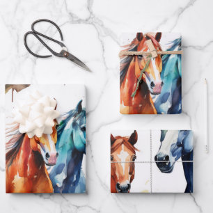 Hoja De Papel De Regalo Caballos brillando en la pradera acuarcal