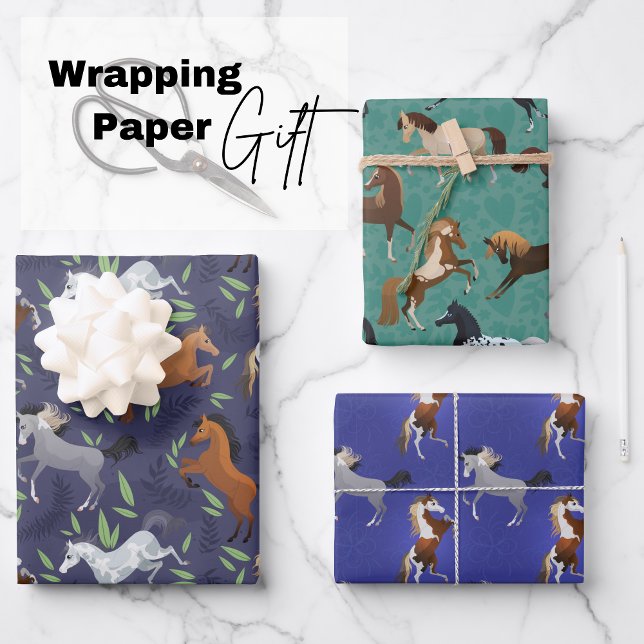 Hoja De Papel De Regalo Caballos Cutos (Cute Horse Illustration wrapping paper sheets)