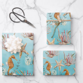 Hoja De Papel De Regalo Caballos de mar Starfish Under the Caribbean Blue