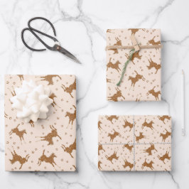 Hoja De Papel De Regalo Caballos Marrones - sobre salmón rosado.