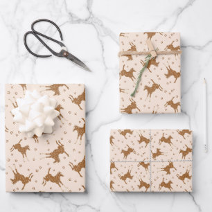 Hoja De Papel De Regalo Caballos Marrones - sobre salmón rosado.