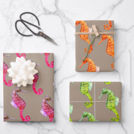 Hoja De Papel De Regalo Caballos submarinos de color kraft rústico