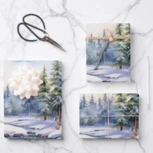 Hoja De Papel De Regalo Cabaña escandinava en paisaje nevado