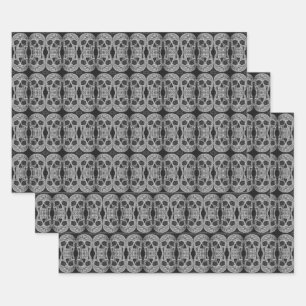 Hoja De Papel De Regalo Cabeza De Cráneo Gótica Patrón Resumen Blanco Y Ne