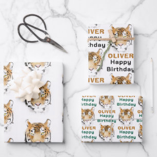 Hoja De Papel De Regalo Cabeza de Tigre Animal Acuarela
