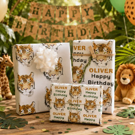 Hoja De Papel De Regalo Cabeza de Tigre Animal Acuarela