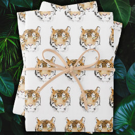 Hoja De Papel De Regalo Cabeza de Tigre Animal Acuarela