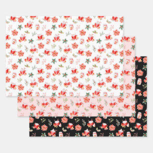 Hoja De Papel De Regalo Cacao Caliente de Navidad y Poinsettias Rojas