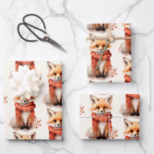 Hoja De Papel De Regalo Cachorro de zorro lindo con un estampado de bufand
