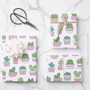 Hoja De Papel De Regalo Cacti Suculta El Patrón De Doodles De Plantas