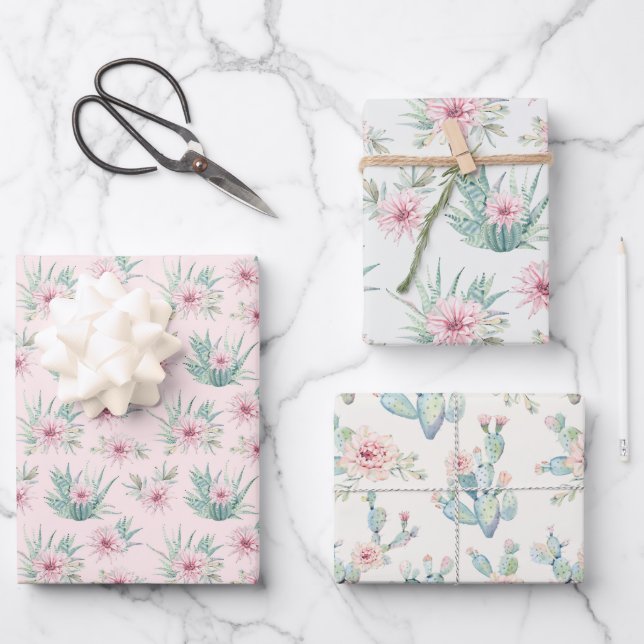 Hoja De Papel De Regalo Cactus acuarela (Anverso)