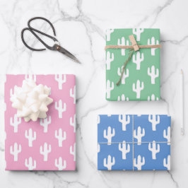 Hoja De Papel De Regalo Cactus Baby Blue Pink Pastels Green Desert Sweet