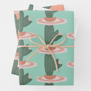Hoja De Papel De Regalo Cactus Espinoso Adorable Patrón de Plantas de In