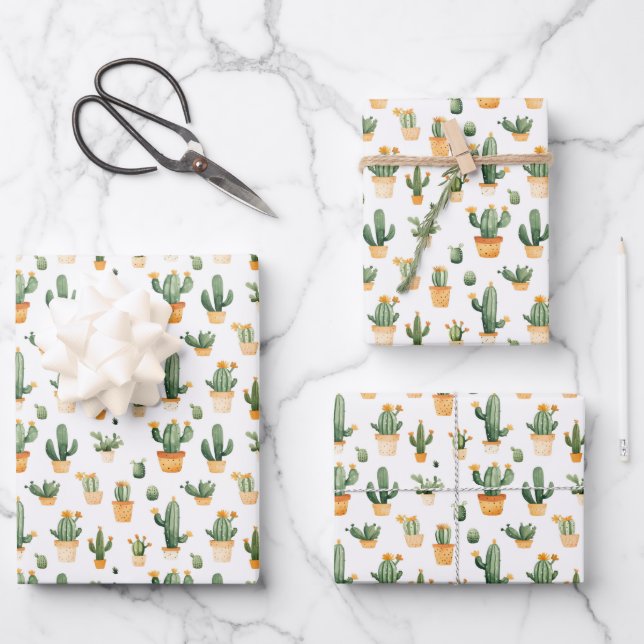 Hoja De Papel De Regalo Cactus pulido en blanco (Anverso)