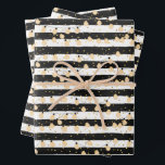 Hoja De Papel De Regalo Cadena de luces en franjas blancas negras<br><div class="desc">Una cadena de luces de oro en un patrón de líneas blancas y negras y puntos de oro,  estas sábanas de papel envuelto son divertidas por tu cumpleaños,  boda,  aniversario,  regalos de ducha de novia o cualquier ocasión. MÁS diseños en nuestra tienda.</div>