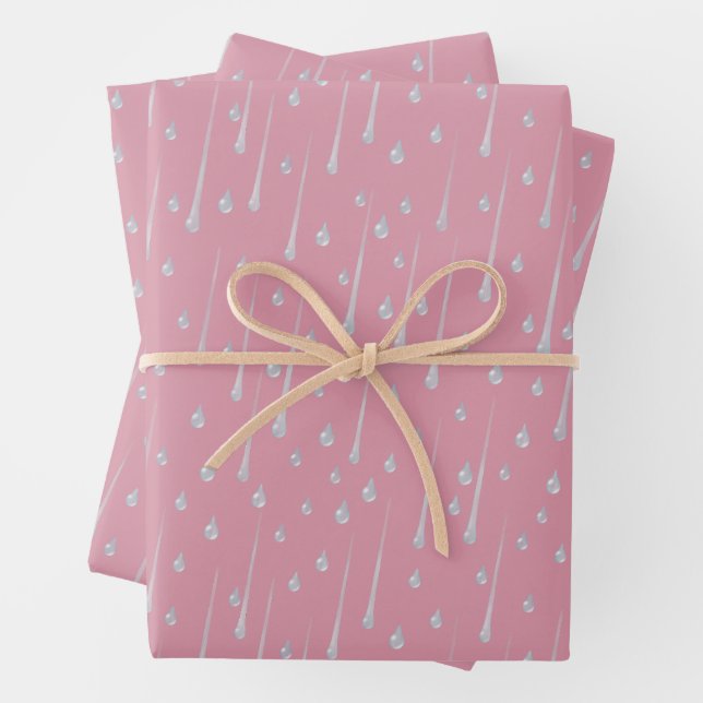 Hoja De Papel De Regalo Caer las gotas de lluvia aguda día de lluvia Rosa  (In situ)