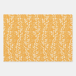 HOJA DE PAPEL DE REGALO CAER NARANJA ROJO Y ORO CON PATRONES DE HOJA