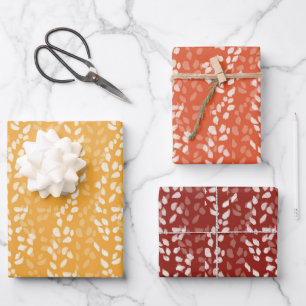 HOJA DE PAPEL DE REGALO CAER NARANJA ROJO Y ORO CON PATRONES DE HOJA