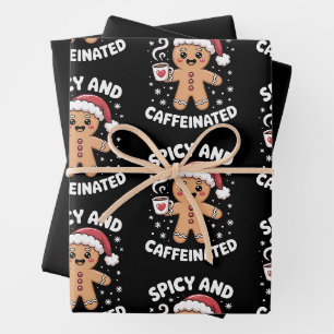 Hoja De Papel De Regalo Café Navideño De Jengibre Picante Y Cafeinado
