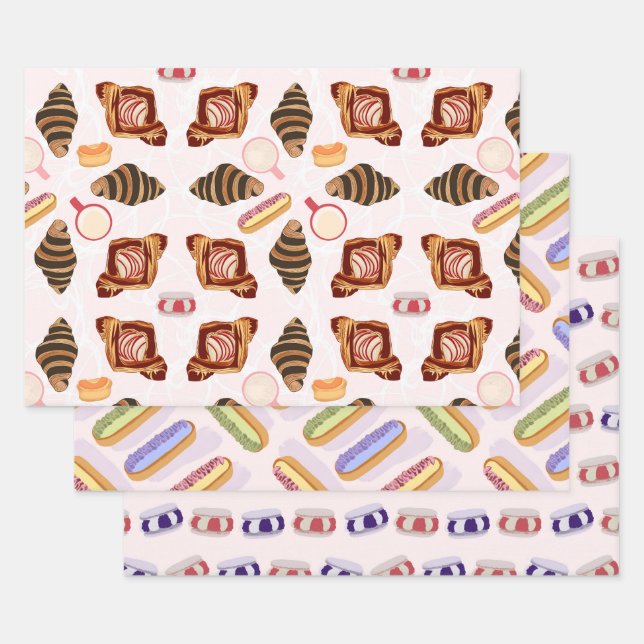 Hoja De Papel De Regalo Cafe Pastries y Lattes (Set)