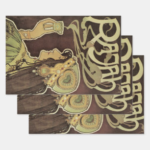 Hoja De Papel De Regalo Café Rajah Art Nouveau Vintage, Mujer con Café