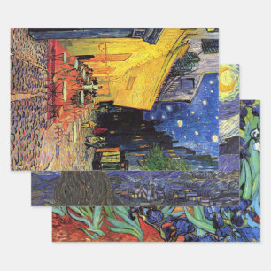 Hoja De Papel De Regalo Cafetería nocturna Van Gogh, noche estelar e irlan