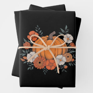 Hoja De Papel De Regalo Caída Calabaza Vintage Acción de Gracias de Otoño