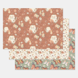 Hoja De Papel De Regalo Caída Mariposa BOHO Floral Otoño Acción de Gracias